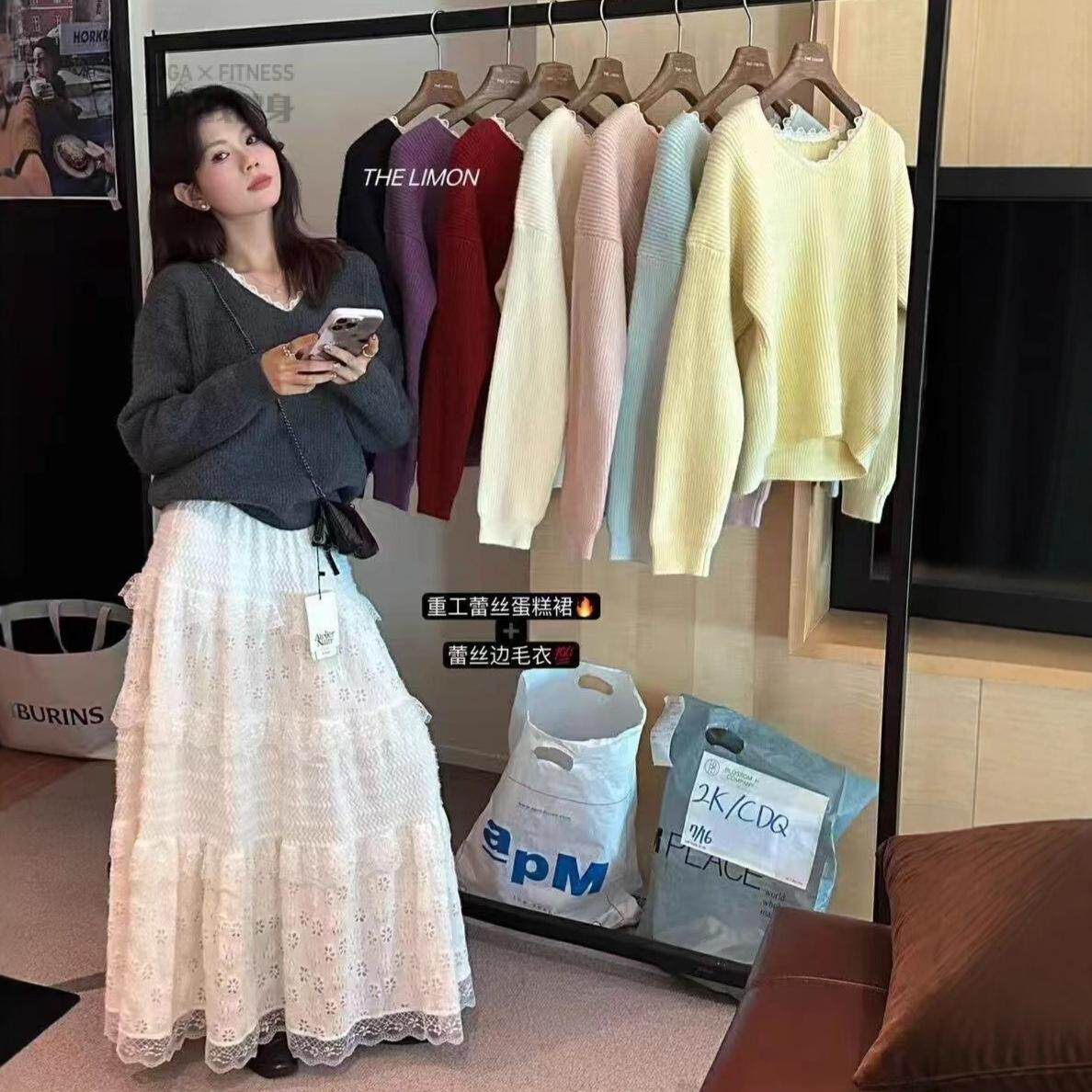 2025芭蕾风刺绣半裙加厚蕾丝蛋糕裙半身裙女秋冬长裙a字裙仙女裙