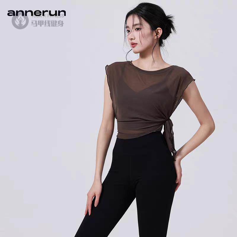 两件套网纱瑜伽服短袖女跑步速干运动文胸健身舞蹈服上衣套装新款