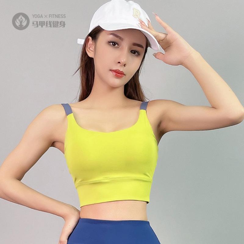 新款单肩撞色美背瑜伽文胸|健身