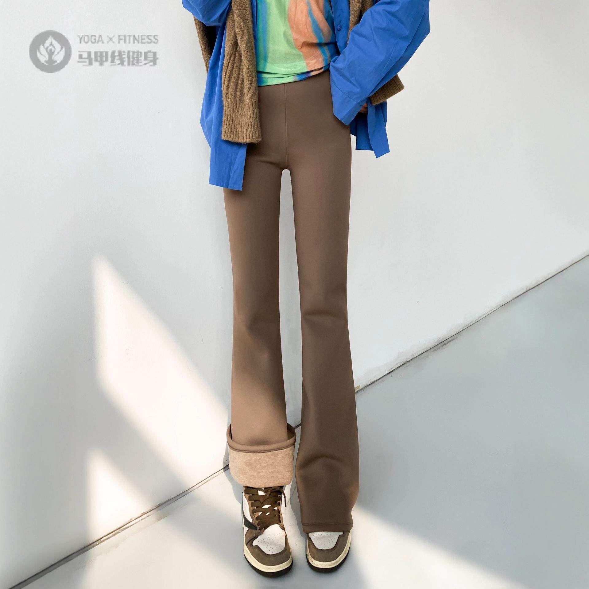 加绒休闲裤女冬季弹力瑜伽裤子皮修身显瘦微喇裤子