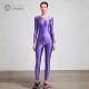 柔滑丝滑 连九分裤 弹力光泽紧身衣健美运动连体衣裤 女长袖