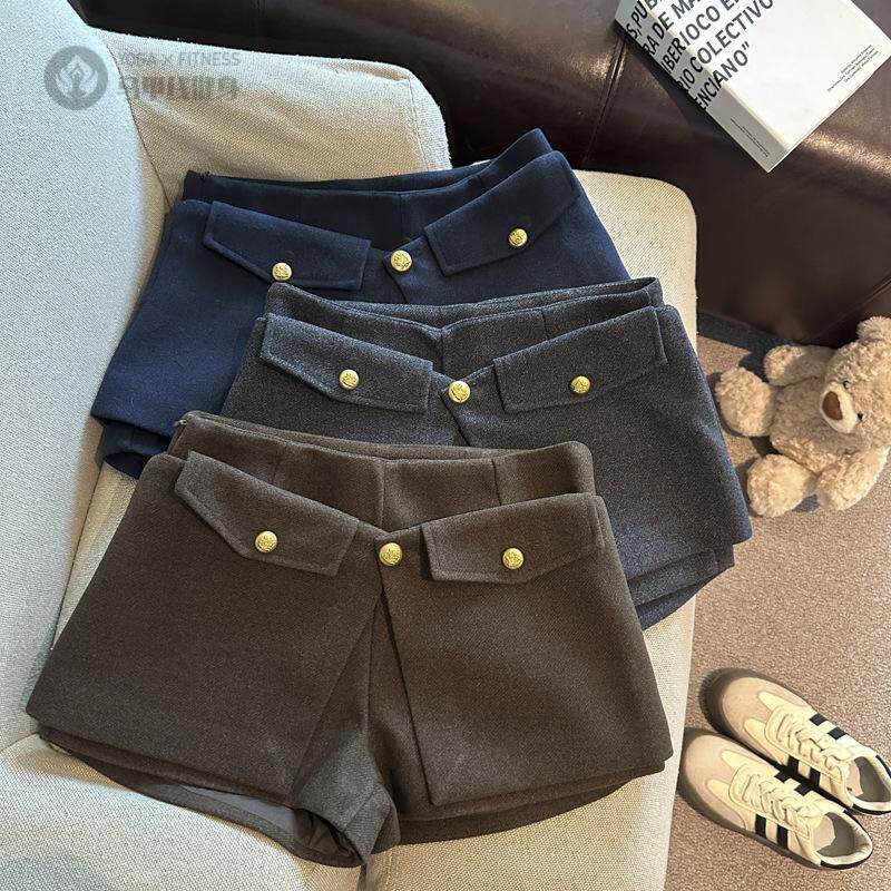 小众巨好看小香风咖色毛呢休闲短裤女秋冬季新款显瘦A字西裤靴裤