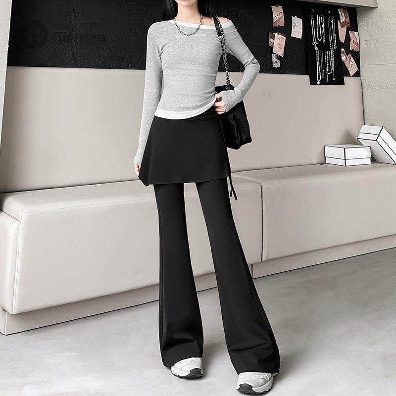 黑色微喇瑜伽裤女外穿春秋2026新款高腰提臀假两件遮屁股裤子