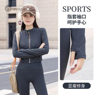 金色拉链瑜伽外套秋款立领修身运动长袖户外健身拉链感瑜伽服