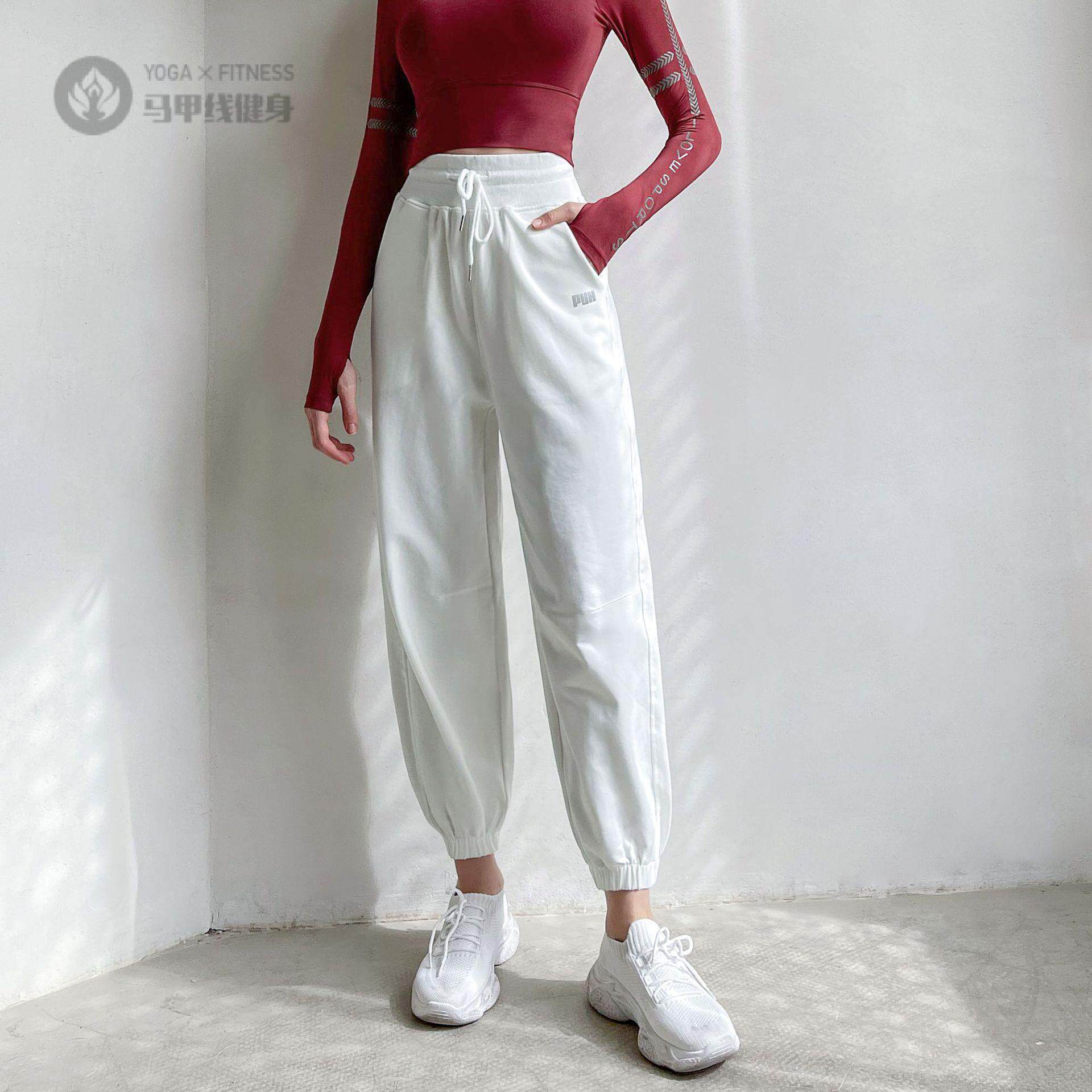 运动裤女灰色宽松收口健身裤秋季休闲大码束脚卫裤潮高腰