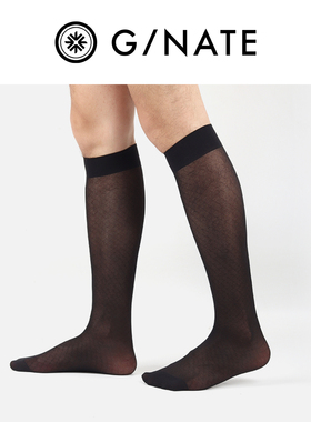 及图G/NATE 男士商务正装袜中筒长袜格子纹无根锦纶黑色皮鞋丝袜