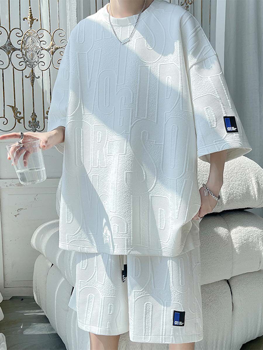 여름 반팔 반바지 정장 남성 대형 루즈한 여름 옷 남성 캐주얼 남성복 세트 플러스 뚱뚱하고 트렌디함