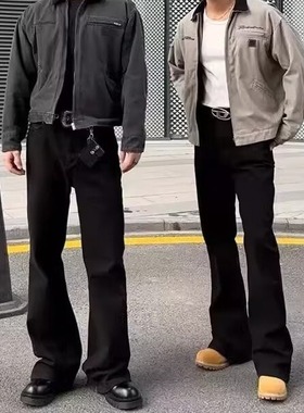 cleanfit高街bootcut黑色弯刀微喇牛仔裤男vibe美式修身直筒裤子