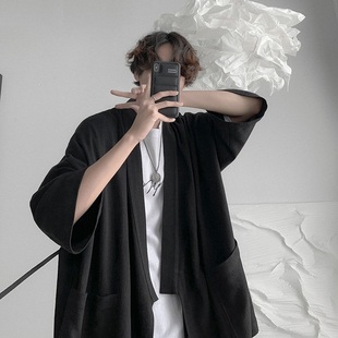 高级感中国风汉服外套新中式 七分袖 vintage道袍 男装 衬衫