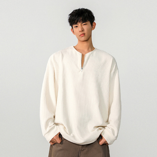 高级感叠穿打底衫 肌理感半拉链长袖 新款 2025春季 休闲内搭 T恤男款