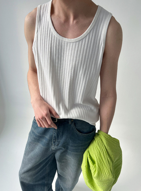 夏季310g高克重坑条男女休闲纯色基础款肌理汗背心坎肩工字背心