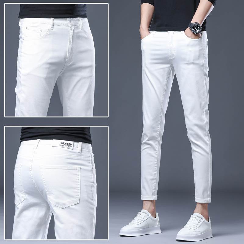 春季白色九分牛仔裤男潮
