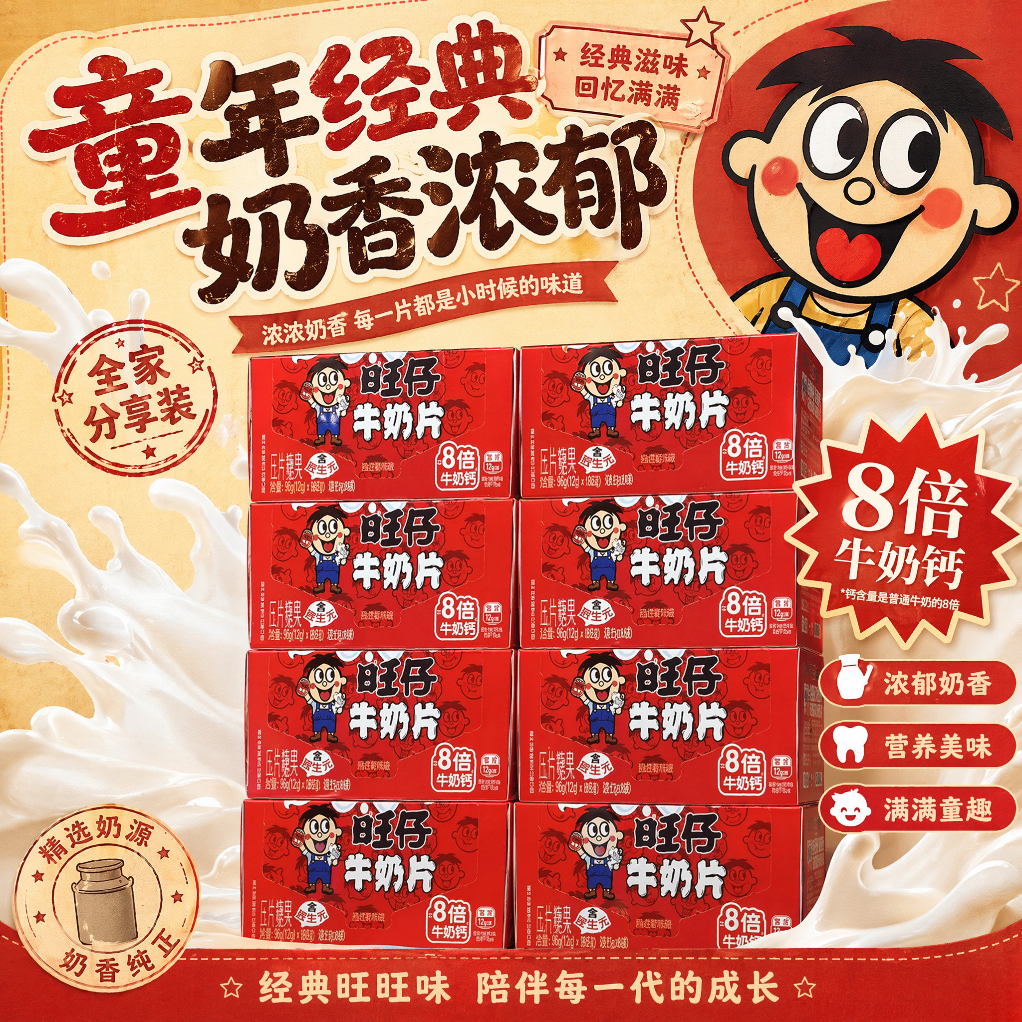 旺旺旺仔牛奶片160g压片糖果奶贝牛奶蛋白质儿童宝宝零食整箱批发