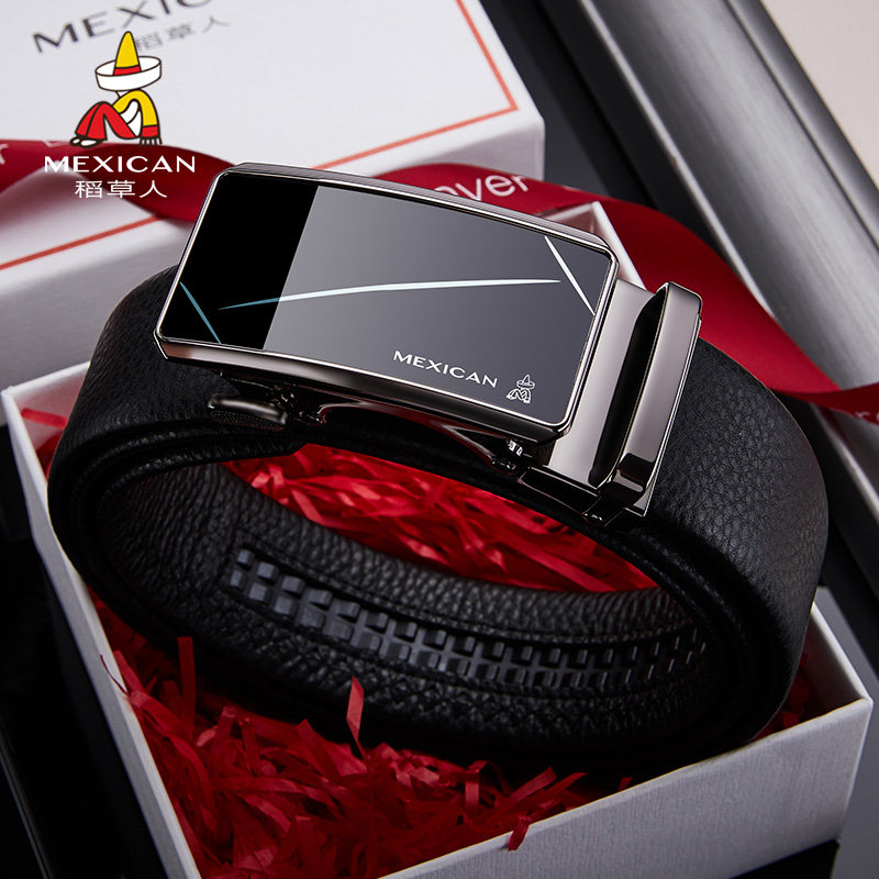 稻草人皮带男真皮自动扣腰带男中年青年休闲牛仔裤男士裤带年轻人