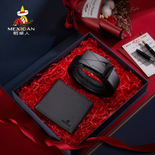 送老公男朋友生日礼物 钱包皮带套装 稻草人腰带男2025新款 真皮正品