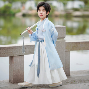 汉服男童春秋2024新款古装帅气中国风国学服春秋高端唐装白月青衫