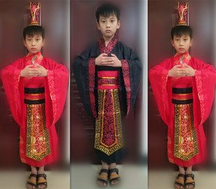 儿童古装男汉服曹操关羽刘备张飞武侠大臣官服演出服装三国演义