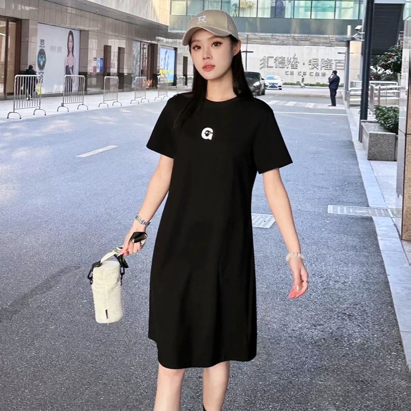 短袖连衣裙女中长款T恤裙圆领