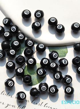 8MM亚克力黑色圆珠子黑8珠diy饰品配件数字隔珠手链项链串珠隔珠