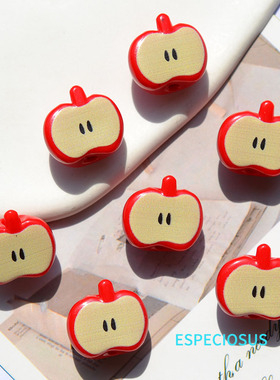 红色亚克力立体苹果印花珠子diy饰品配件手工手机绳串珠隔珠吊坠