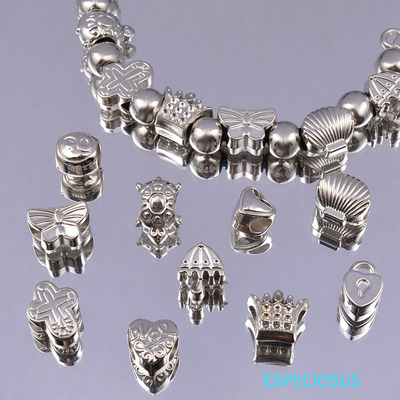 CCB电镀白K色大孔珠多款鞋带装饰