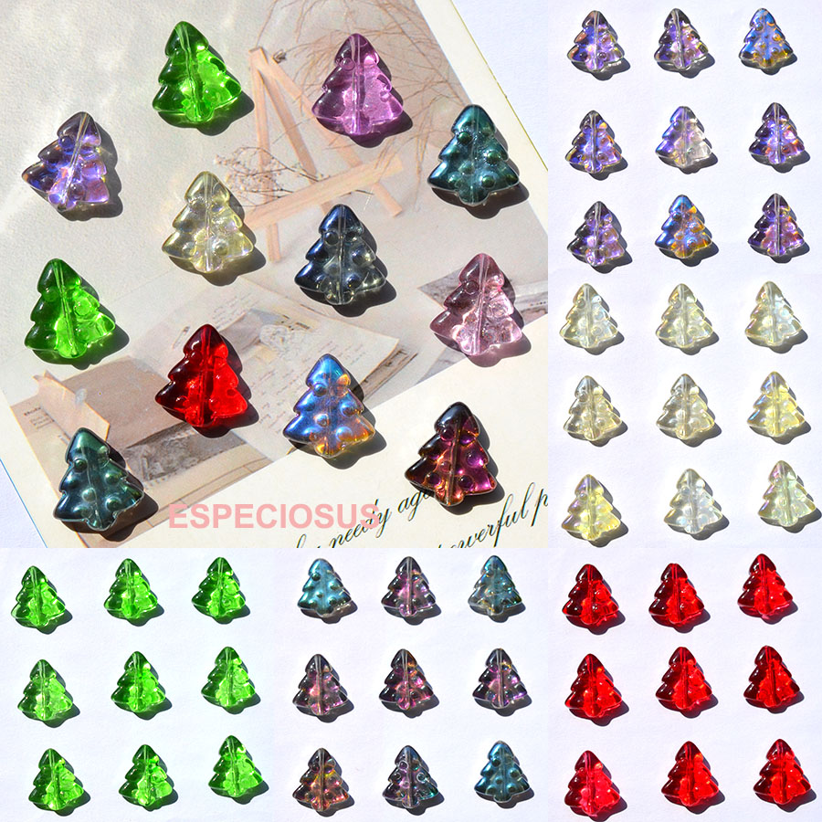 透明彩色玻璃圣诞树有孔珠子隔珠