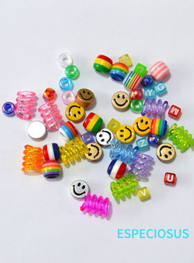 diy鞋带装饰串珠材料帆布鞋亚克力大孔珠子材料弹簧混款隔珠配件