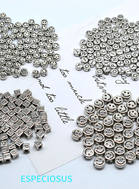 CCB亚克力描黑笑脸方块字母英文珠子散珠DIY手工串珠材料友谊手链