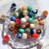 国风水墨渐变彩色仿瓷亚克力大孔圆珠子diy饰品配件鞋 带装 饰材料