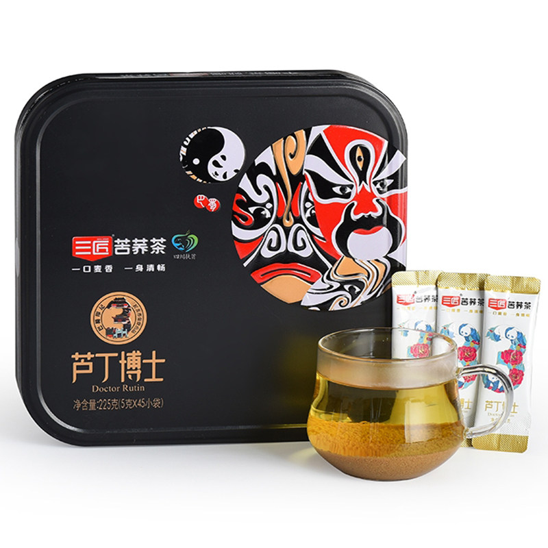三匠苦荞茶黑苦荞全株茶芦丁博士225g脸谱礼盒装大凉山特产荞麦茶