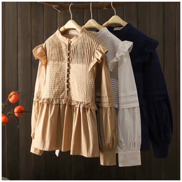 外贸女装2021秋季新款韩版纯色简约显瘦衬衫时尚花边长袖打底衬衣,女装/女士精品,衬衫,淘宝优惠券,粉丝福利购,淘宝优惠卷