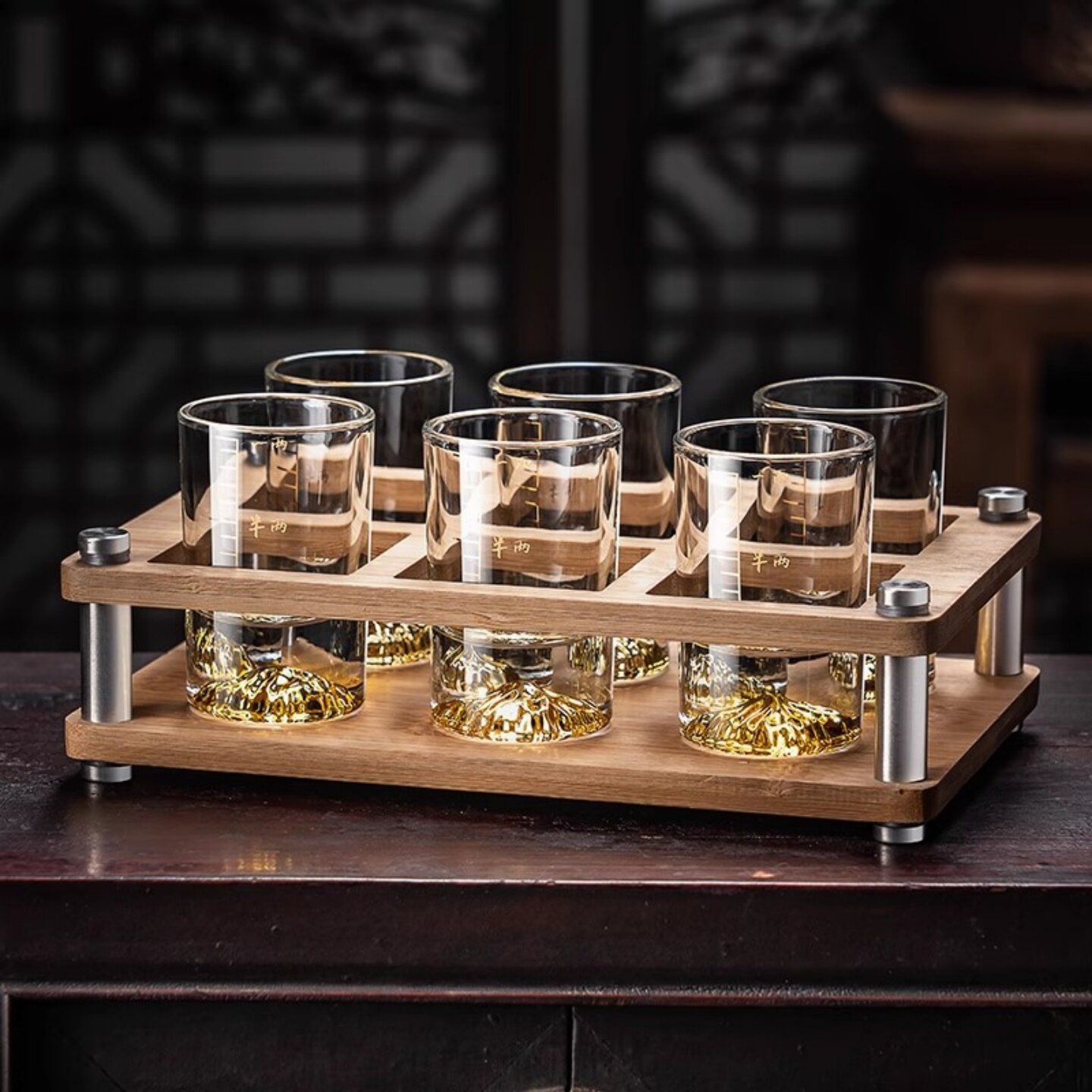 中式轻奢玻璃刻度白酒杯套装