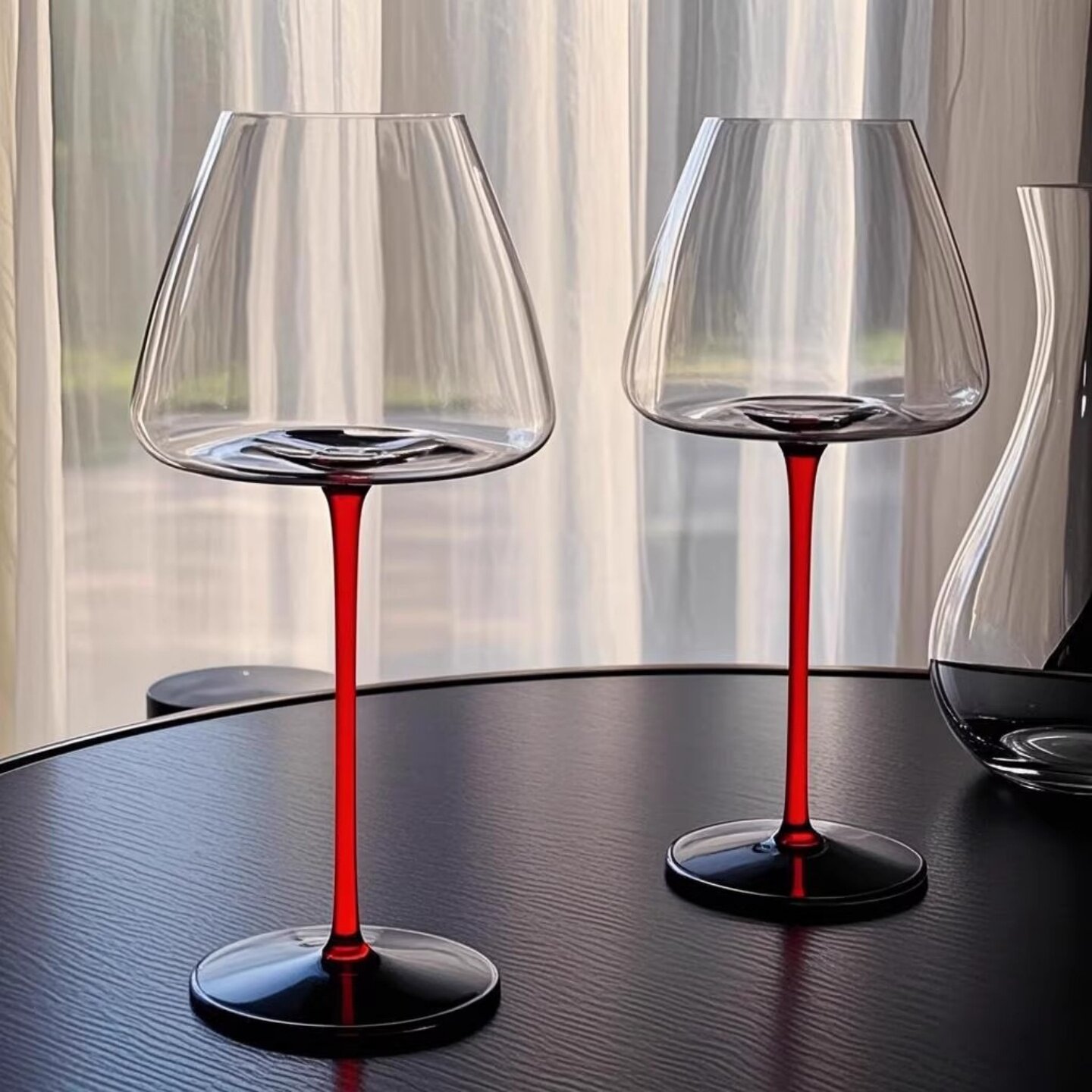 高颜值红杆红酒杯大号勃艮第高脚杯家用葡萄酒杯高级感水晶对杯