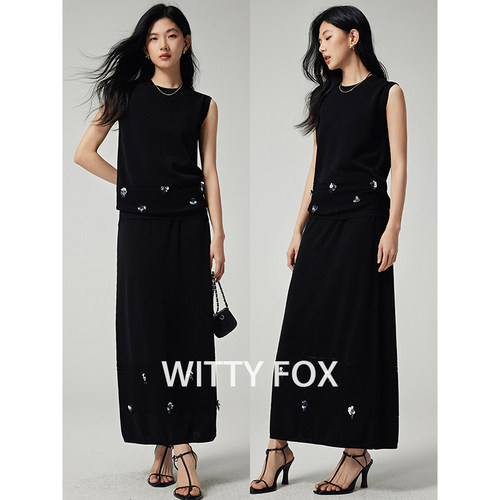 WITTYFOX天丝亚麻钉珠背心