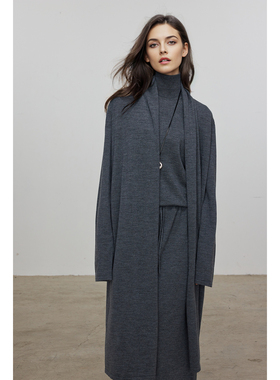 WITTYFOX極简R0w风德国BIELLA可水洗羊毛针织开衫背心半裙套装女