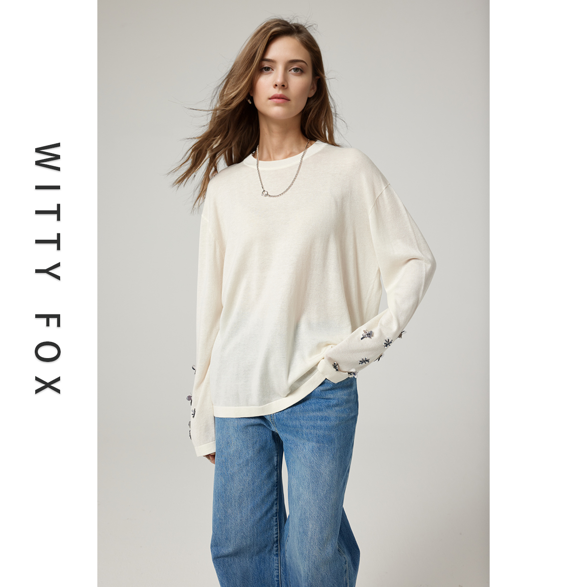WITTYFOX羊毛钉珠打底衫