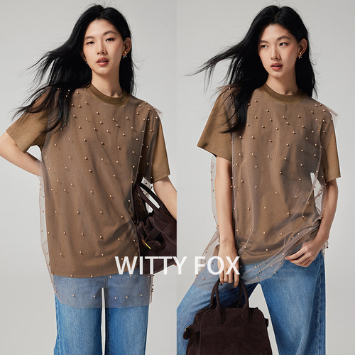 WITTYFOX手工钉珠网纱马甲