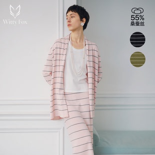 套装 针织衫 WITTYFOX桑蚕丝条纹开衫 女宽松26春夏新款 梨形显瘦