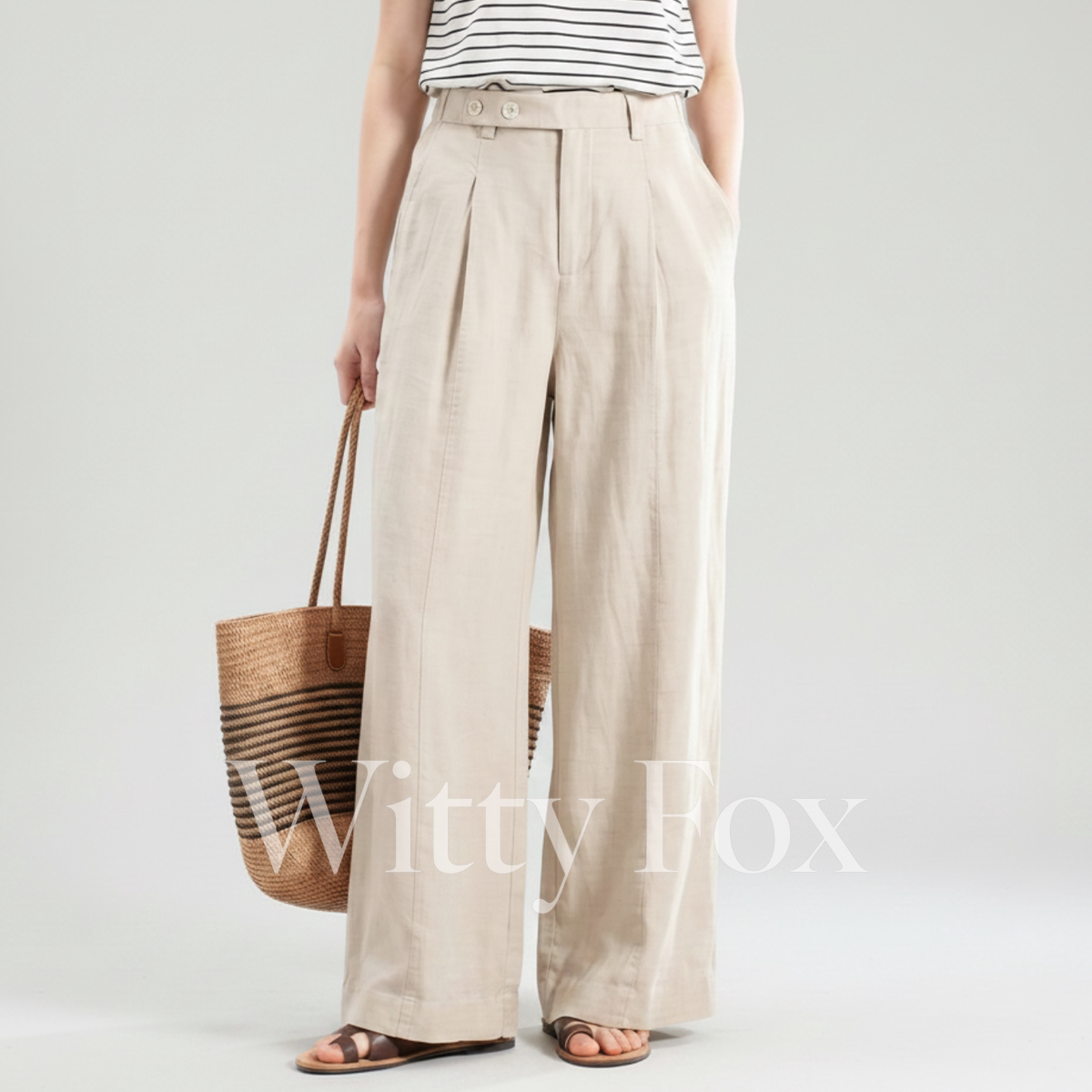 WITTYFOX夏季亚麻莱赛尔阔腿裤