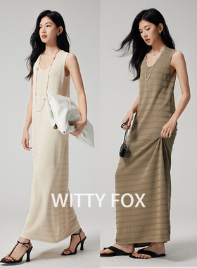 WITTYFOX经典極简透气桑蚕丝天丝针织无袖背心连衣裙纸片人op长裙