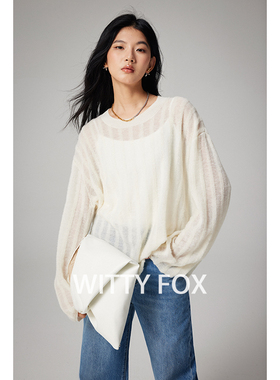WITTYFOX时髦慵懒氛围感BABY羊驼毛羊毛透视宽松套头毛衣针织罩衫
