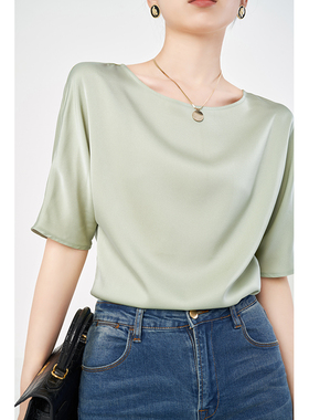 丝滑裸感缎面重磅真丝上衣女夏季短袖宽松桑蚕丝气质衬衫