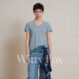 简约基础款 U领T恤女挺括不易皱百搭通勤针织上衣 FOX法式 WITTY