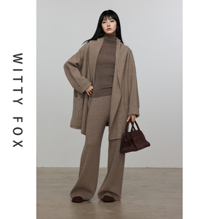 WITTYFOX高阶轻奢蓬松丰盈牦牛绒羊毛慵懒堆领廓形针织开衫 毛衣套
