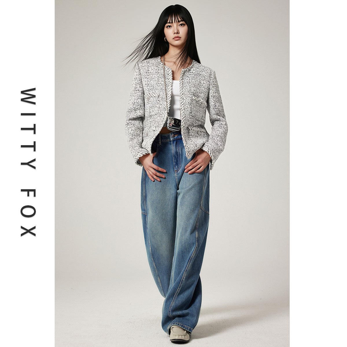 复古水洗香蕉裤高腰阔腿牛仔裤