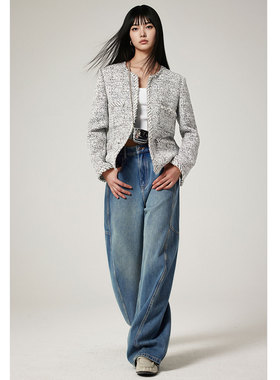 【重磅土耳其进口面料】WITTYFOX酷飒弯刀镰刀美式高腰阔腿牛仔裤