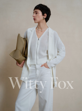 现货WITTYFOX清爽和纸纱慵懒松弛懒人穿搭针织西装背心连衣裙套装