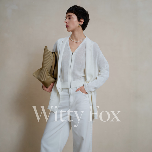 WITTYFOX和纸纱V领针织西装套装