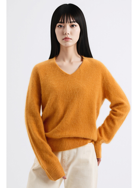 WITTYFOX拉毛95羊毛衫无缝一体柔软圆领V领上衣2025秋季新款