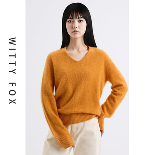 新款 WITTYFOX拉毛95羊毛衫 无缝一体柔软圆领V领上衣2025秋季